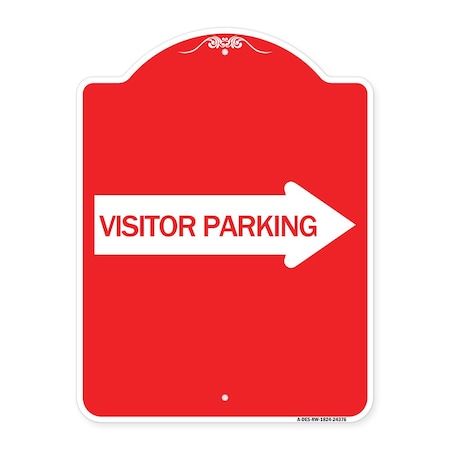 Signmission Visitor Parking With Right Arrow, Red & White Aluminum Architectural Sign, 18" x 24", RW-1824-24376 A-DES-RW-1824-24376
